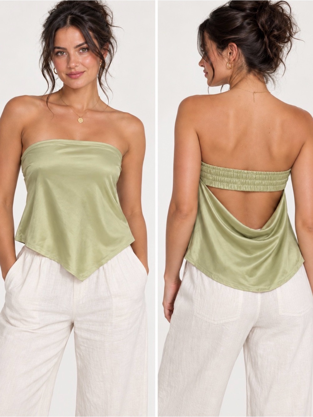 Intimately Free People Tube Top Size M Lime Green Asymmetric Satin
